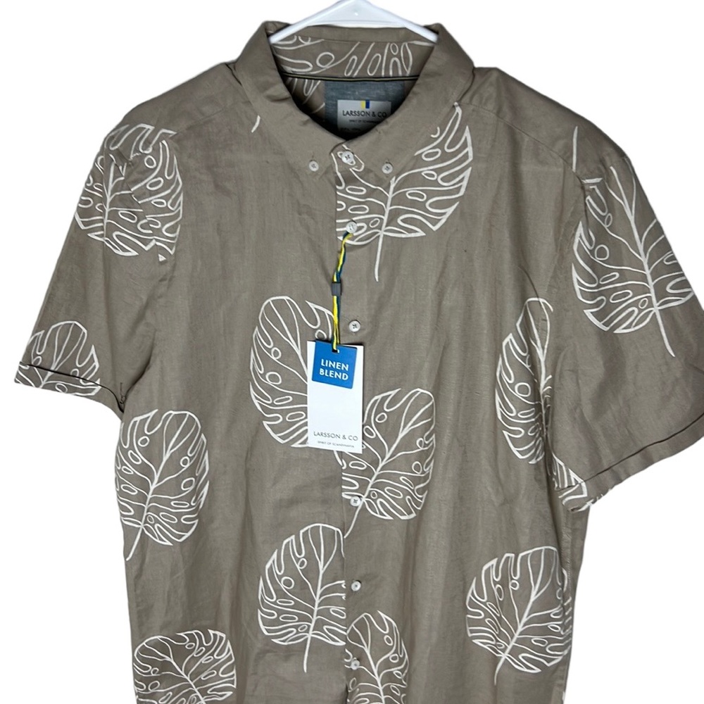 Larsson & Co Palm Leaf Linen Blend Button Up Shirt Men’s Size L